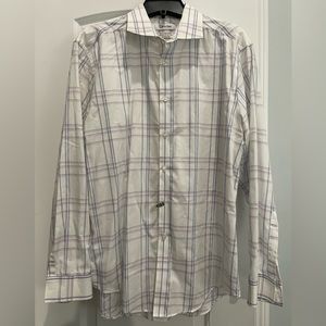 Calvin Klein slim fit purple/blue/white plaid LS dress shirt 16 1/2 32/33